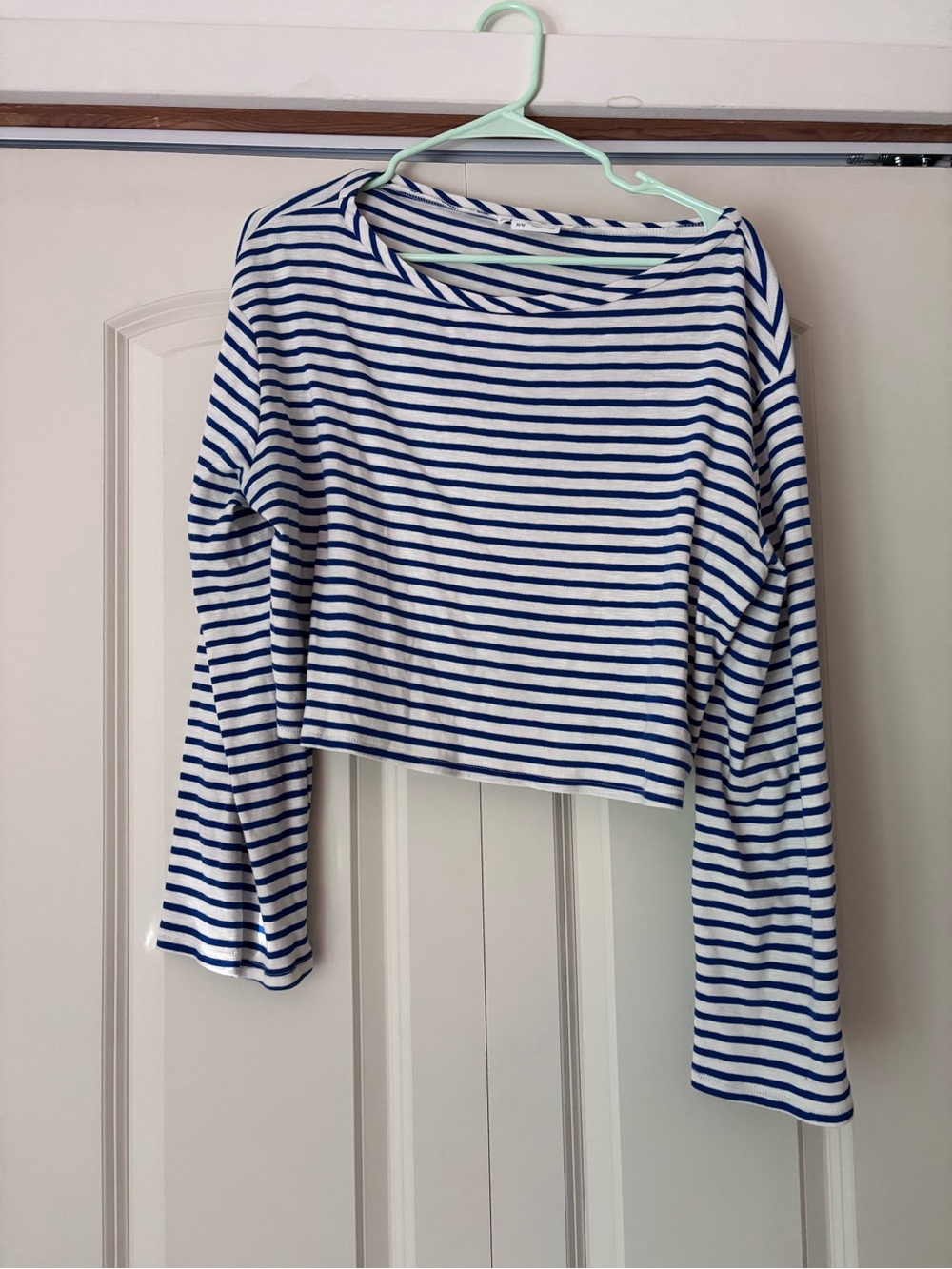 Urban Renewal Blue and White Striped Long Sleeve Crop Top